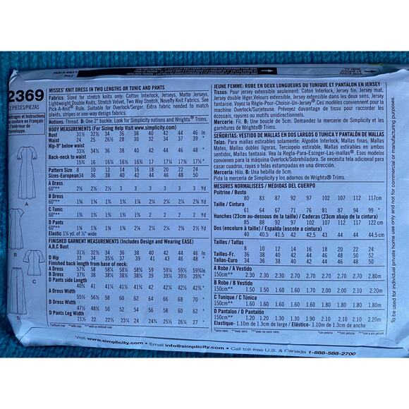 Simplicity sewing pattern 2369 surplice dress tunic pants - Picture 3 of 5